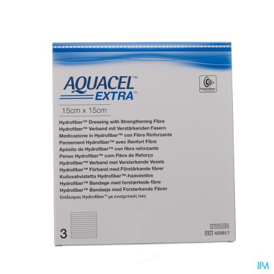 Aquacel Extra Verb Hydrofiber+versterk. 15x15cm 3
